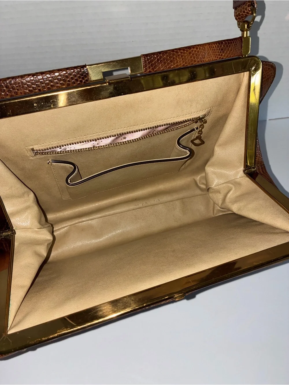 Classic Brown Lizard-Embossed Top-Handle Satchel